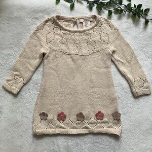 12M Catherine Malandrino Mini Cream Knit Sweater Dress Floral Appliqué VGUC